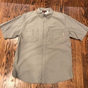 Wolverine Mens L Nylon Button Down Shirt Vented Short Sleeve Mesh Gray